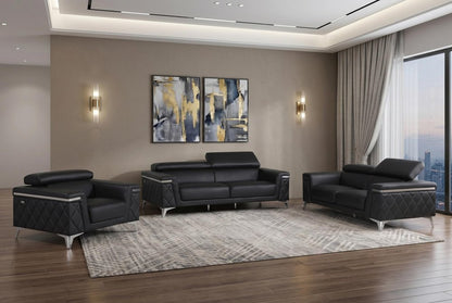 Three Piece Black Italian Leather Five Person Seating Set HomeRoots