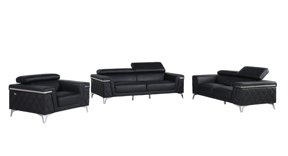 Three Piece Black Italian Leather Five Person Seating Set HomeRoots