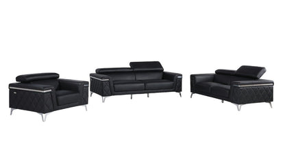 Three Piece Black Italian Leather Five Person Seating Set HomeRoots