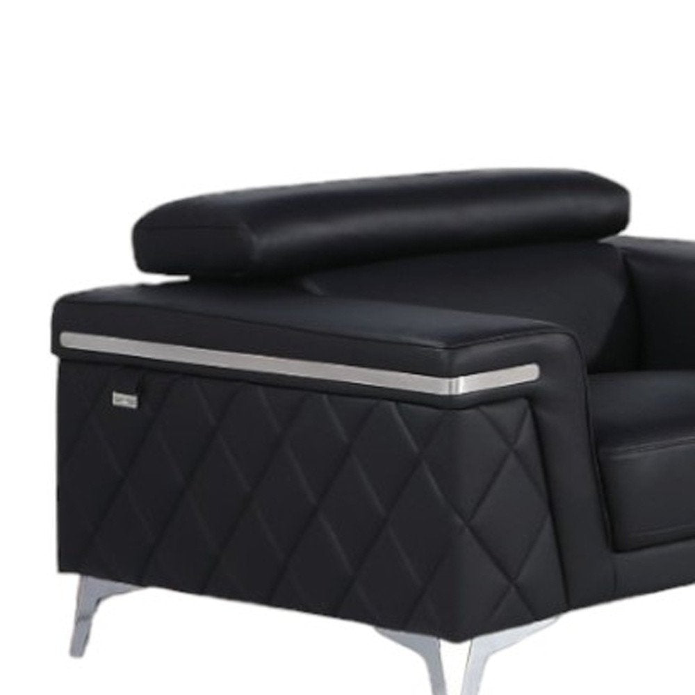 Three Piece Black Italian Leather Five Person Seating Set HomeRoots