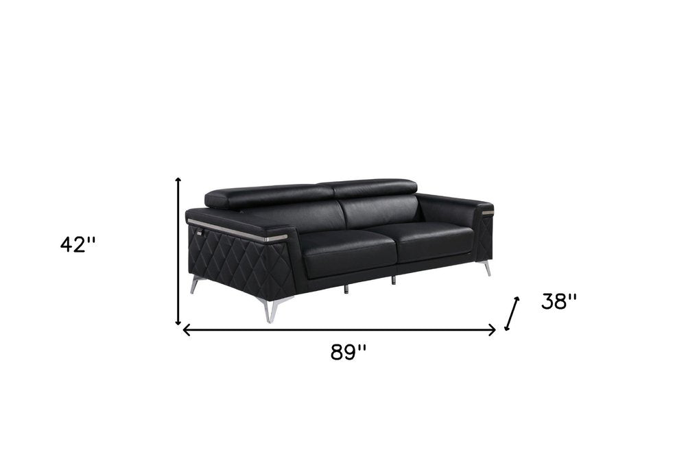 Three Piece Black Italian Leather Five Person Seating Set HomeRoots