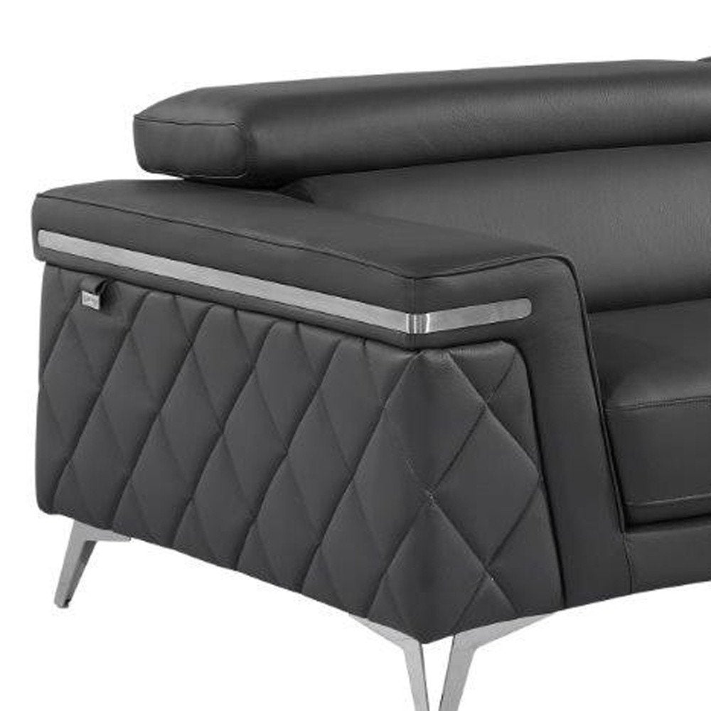 Three Piece Gray Top Grain Leather Five Person Seating Set HomeRoots