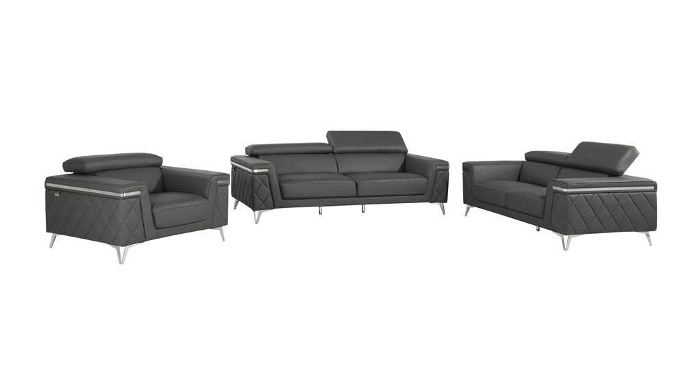 Three Piece Gray Top Grain Leather Five Person Seating Set HomeRoots