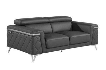 Three Piece Gray Top Grain Leather Five Person Seating Set HomeRoots