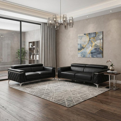 Two Piece Black Italian Leather Four Person Seating Set HomeRoots