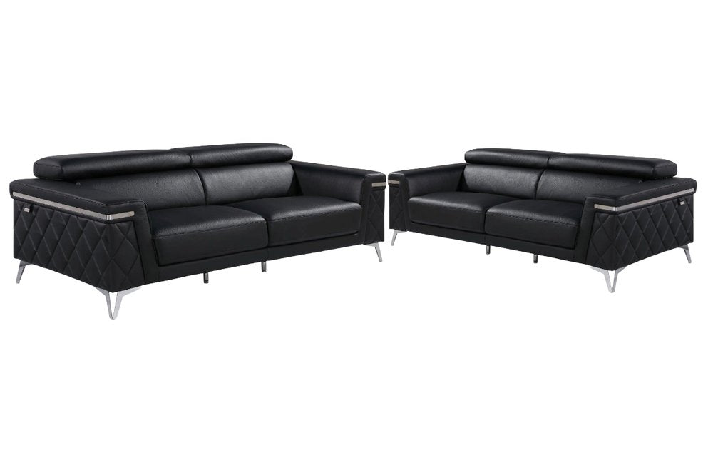 Two Piece Black Italian Leather Four Person Seating Set HomeRoots