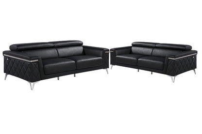 Two Piece Black Italian Leather Four Person Seating Set HomeRoots