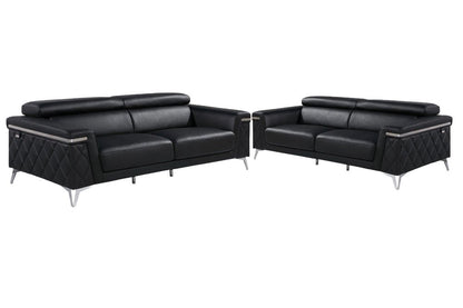 Two Piece Black Italian Leather Four Person Seating Set - FurniFindUSA