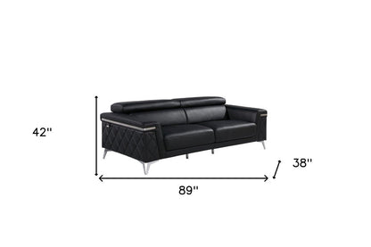 Two Piece Black Italian Leather Four Person Seating Set HomeRoots