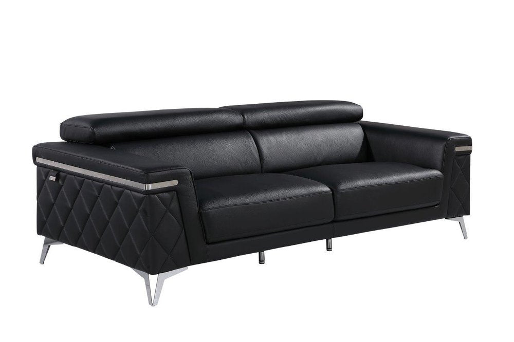 Two Piece Black Italian Leather Four Person Seating Set HomeRoots