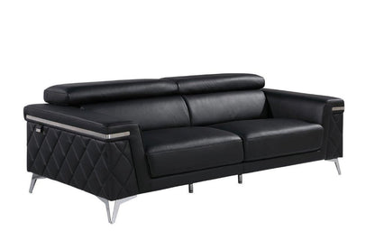 Two Piece Black Italian Leather Four Person Seating Set - FurniFindUSA