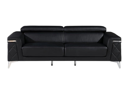 Two Piece Black Italian Leather Four Person Seating Set - FurniFindUSA