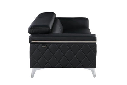 Two Piece Black Italian Leather Four Person Seating Set - FurniFindUSA