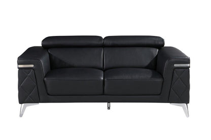Two Piece Black Italian Leather Four Person Seating Set - FurniFindUSA