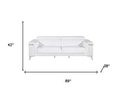Two Piece Indoor White Italian Leather Five Person Seating Set