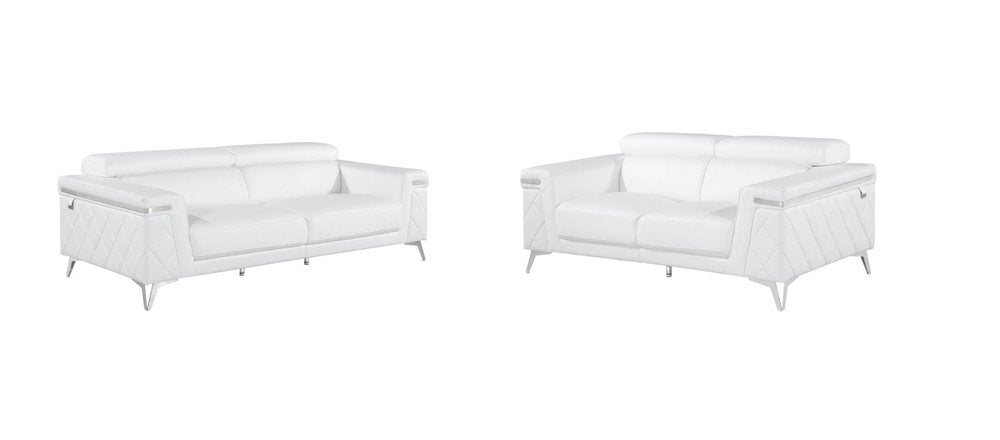Two Piece Indoor White Italian Leather Five Person Seating Set HomeRoots