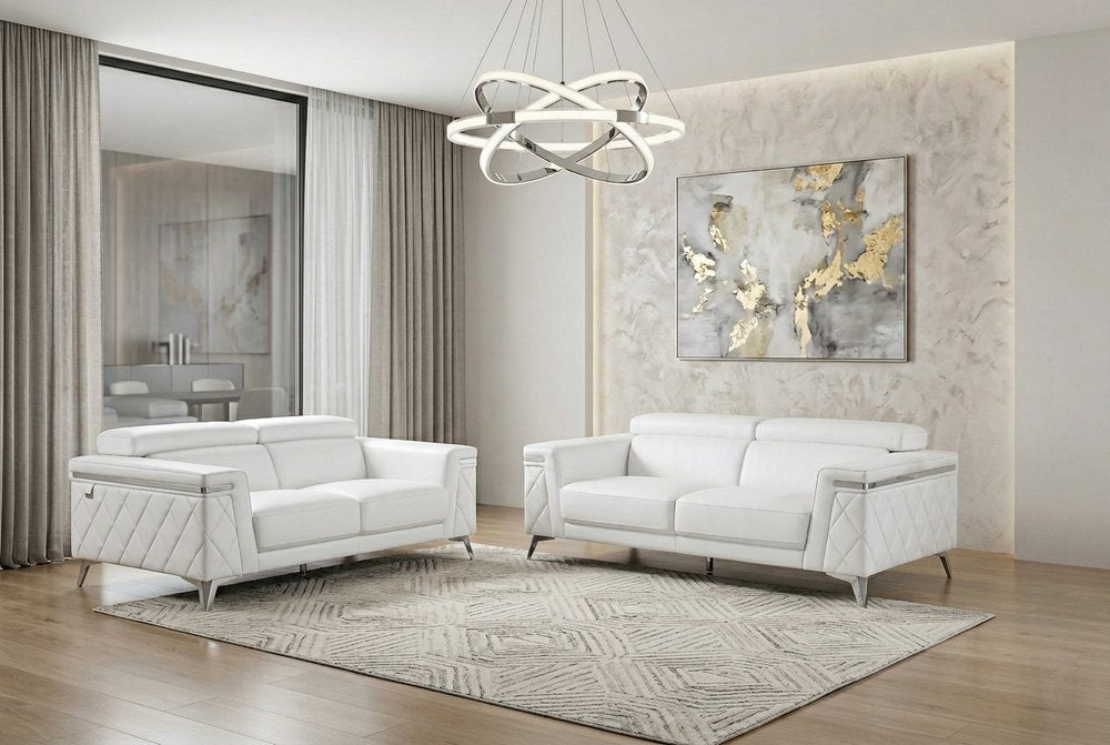 Two Piece Indoor White Italian Leather Five Person Seating Set HomeRoots
