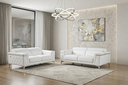 Two Piece Indoor White Italian Leather Five Person Seating Set HomeRoots