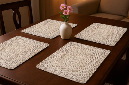 19" Set of Four Ivory And Natural Jute Placemats HomeRoots