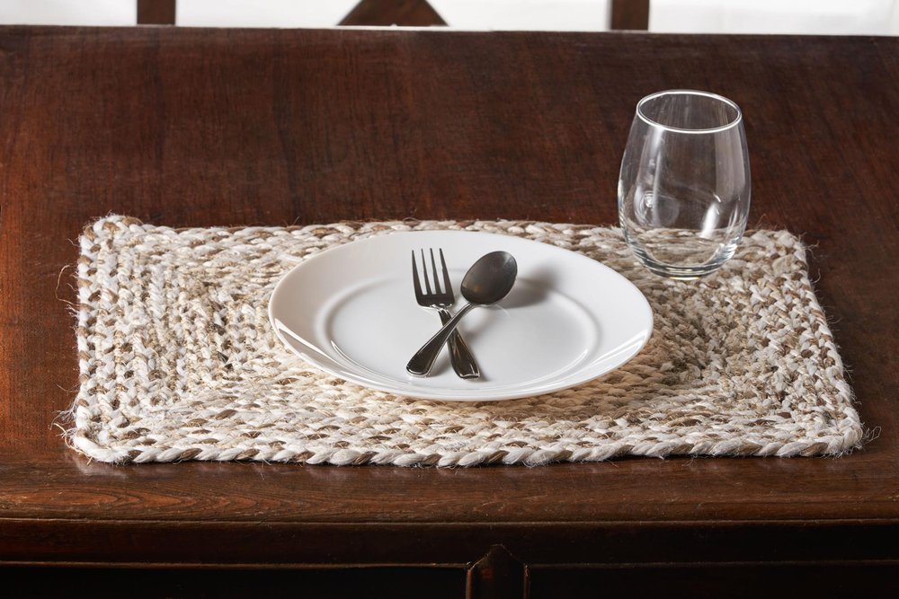 19" Set of Four Ivory And Natural Jute Placemats HomeRoots
