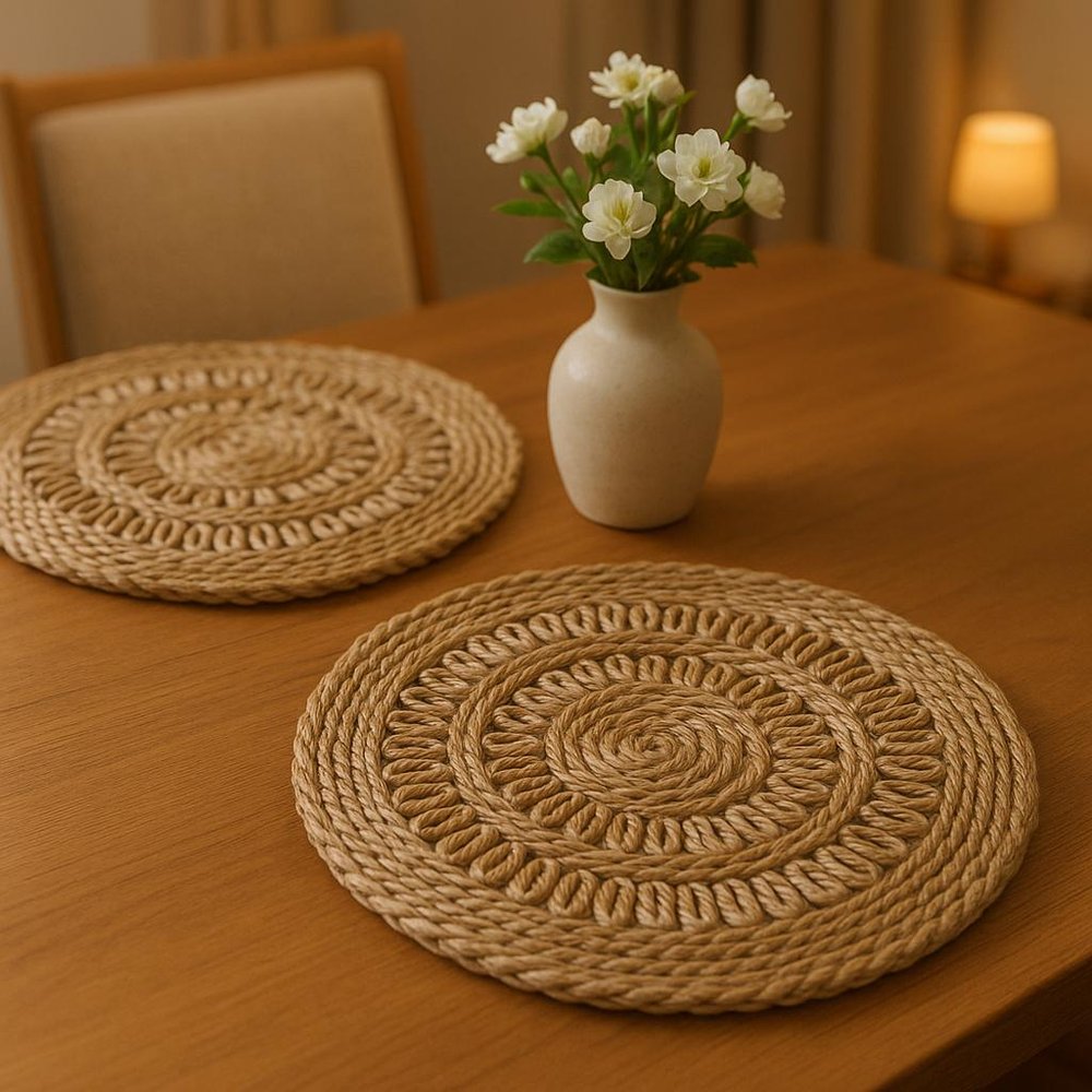15" Set of Two Natural Braided Jute Round Placemats HomeRoots