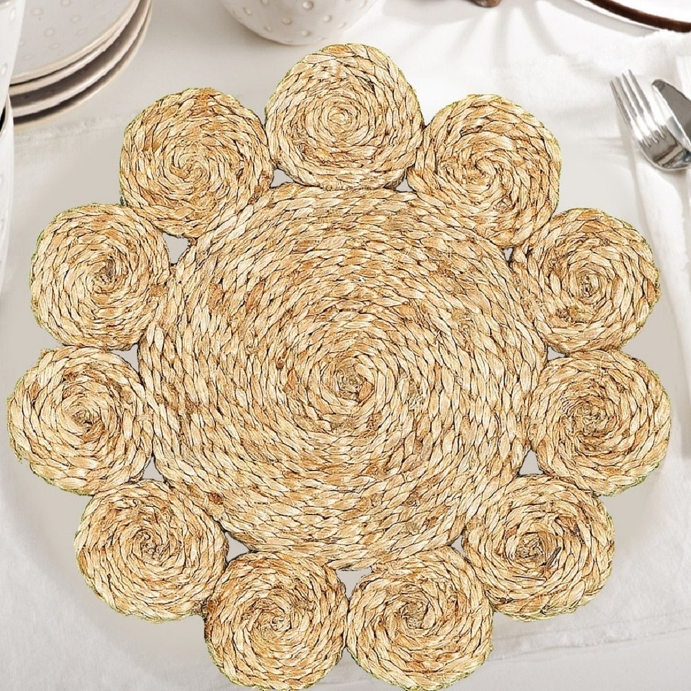 15" Set of Two Natural Braided Jute Scalloped Placemats HomeRoots