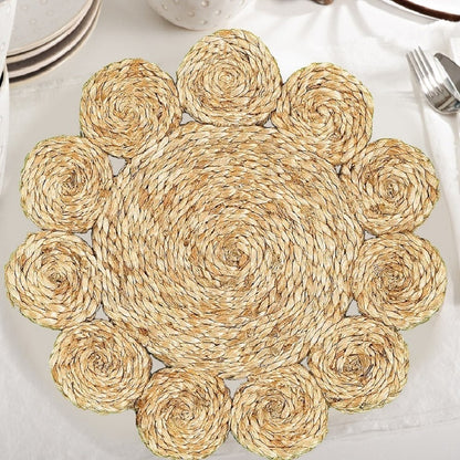 15" Set of Two Natural Braided Jute Scalloped Placemats HomeRoots
