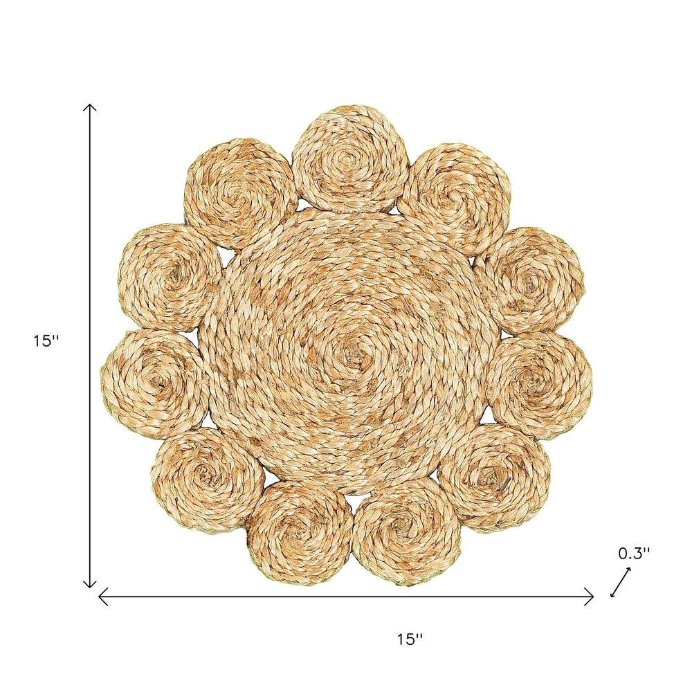 15" Set of Two Natural Braided Jute Scalloped Placemats HomeRoots