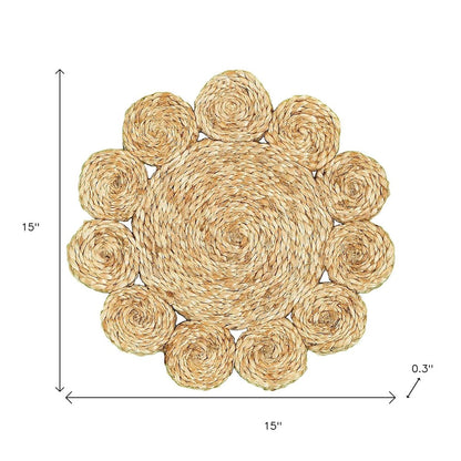 15" Set of Two Natural Braided Jute Scalloped Placemats HomeRoots