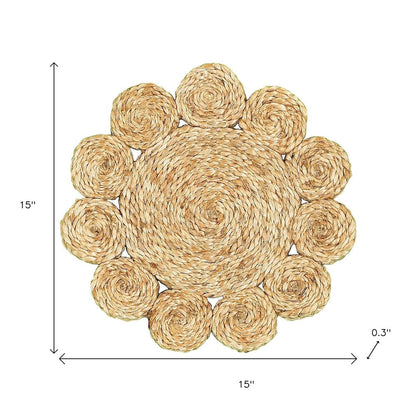 15" Set of Two Natural Braided Jute Scalloped Placemats HomeRoots