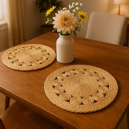 15" Set of Two Natural Braided Jute Round Placemats HomeRoots