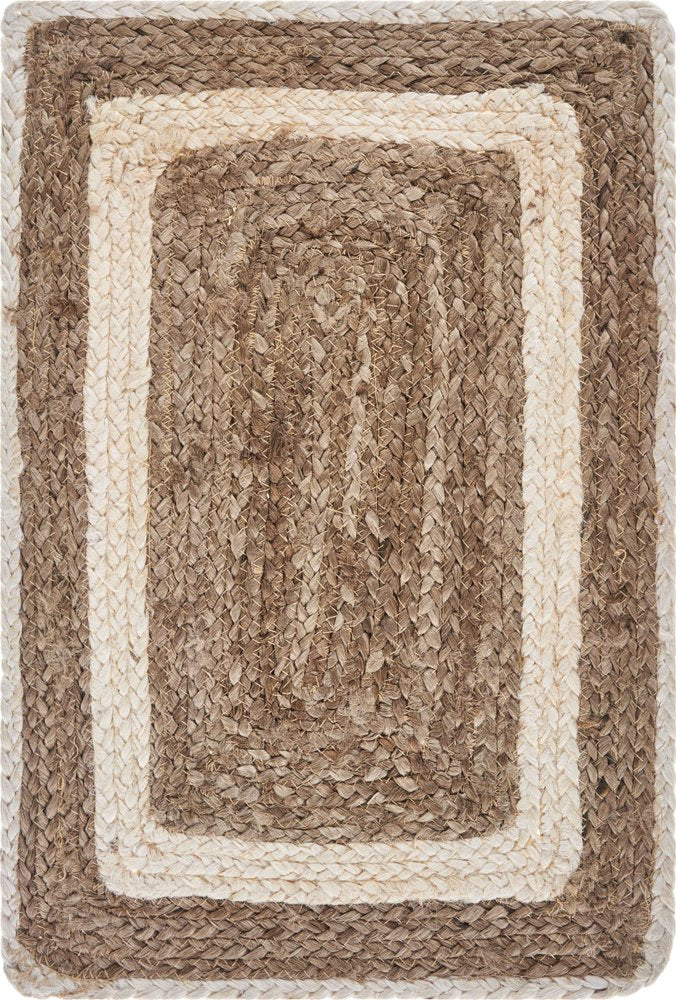 19" Set of Four Natural And Ivory Geometric Braided Jute Placemats HomeRoots