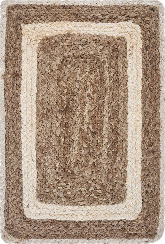 19" Set of Four Natural And Ivory Geometric Braided Jute Placemats HomeRoots