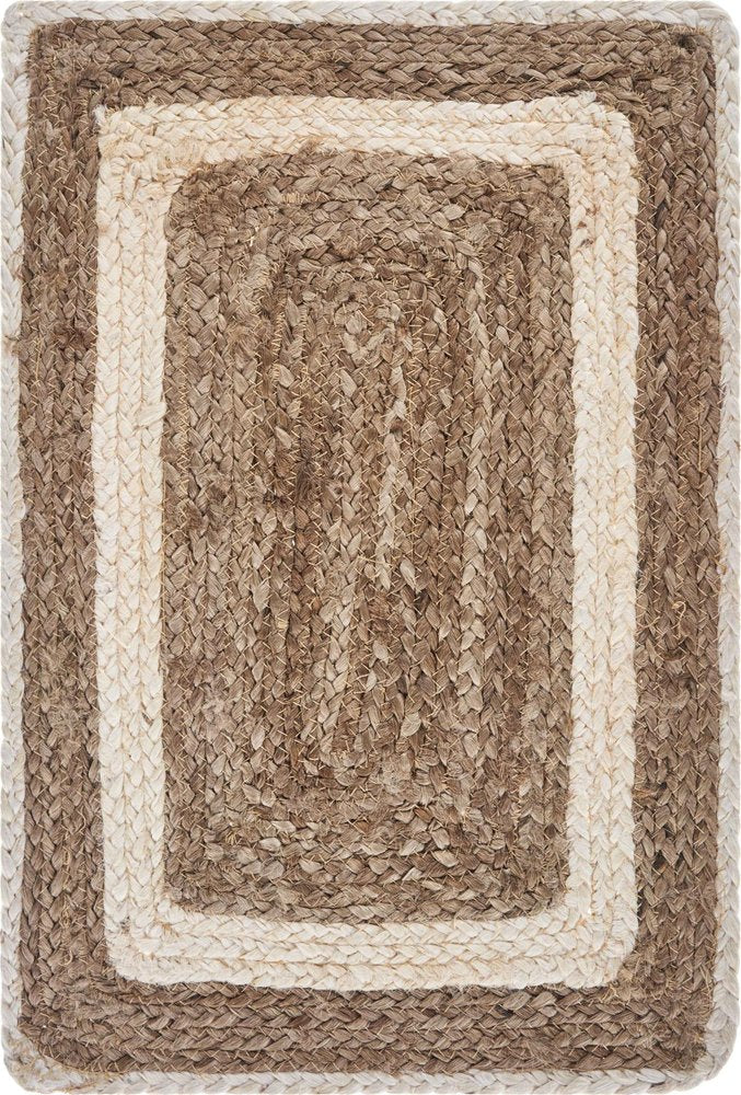 19" Set of Four Natural And Ivory Geometric Braided Jute Placemats HomeRoots