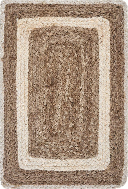 19" Set of Four Natural And Ivory Geometric Braided Jute Placemats HomeRoots
