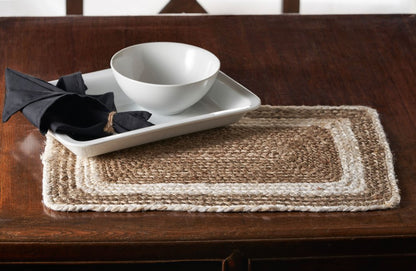 19" Set of Four Natural And Ivory Geometric Braided Jute Placemats HomeRoots
