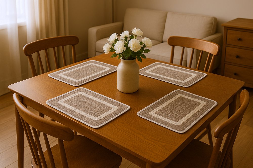19" Set of Four Natural And Ivory Geometric Braided Jute Placemats HomeRoots