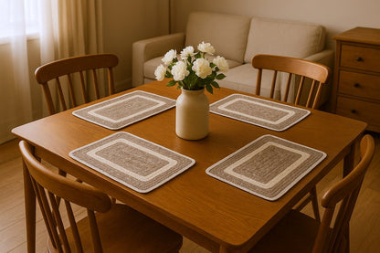 19" Set of Four Natural And Ivory Geometric Braided Jute Placemats HomeRoots