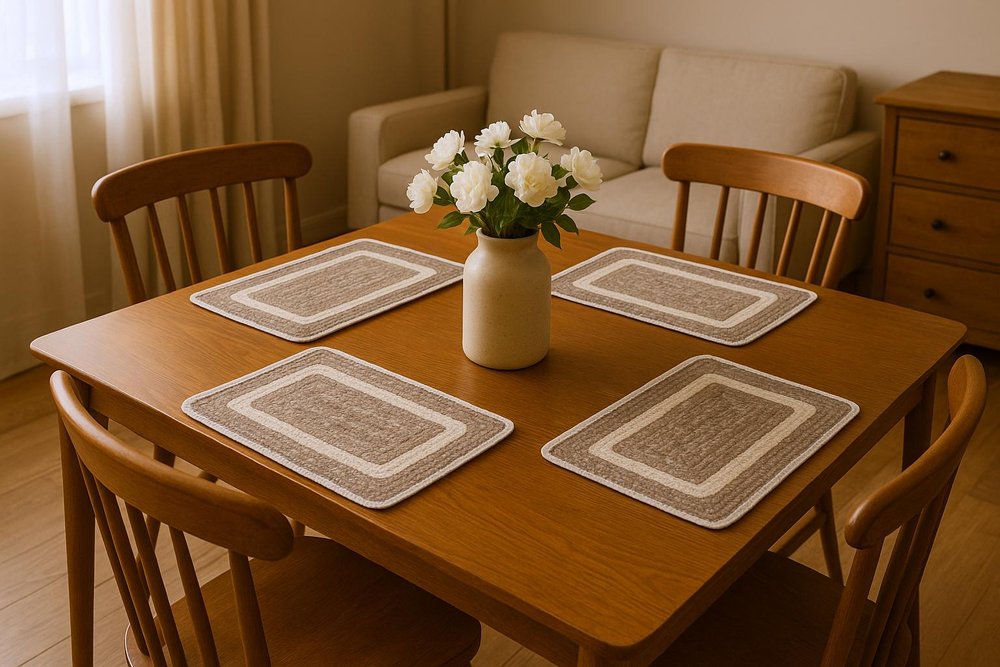 19" Set of Four Natural And Ivory Geometric Braided Jute Placemats HomeRoots