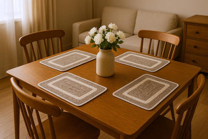 19" Set of Four Natural And Ivory Geometric Braided Jute Placemats HomeRoots
