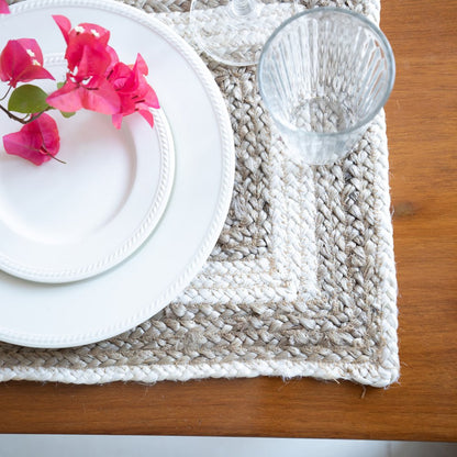 19" Set of Four Natural And Ivory Geometric Braided Jute Placemats HomeRoots