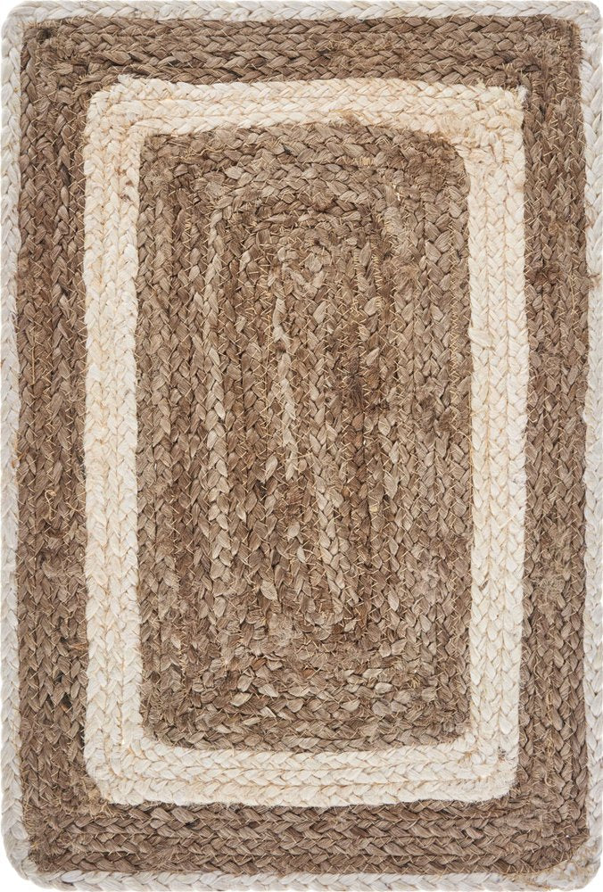 19" Set of Four Natural And Ivory Geometric Braided Jute Placemats HomeRoots