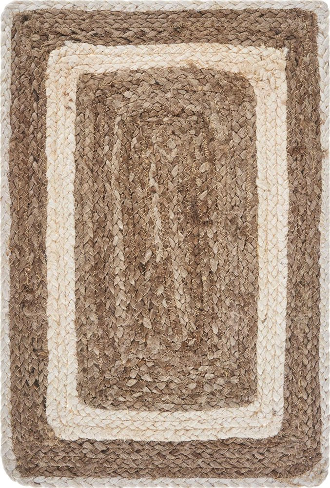 19" Set of Four Natural And Ivory Geometric Braided Jute Placemats HomeRoots