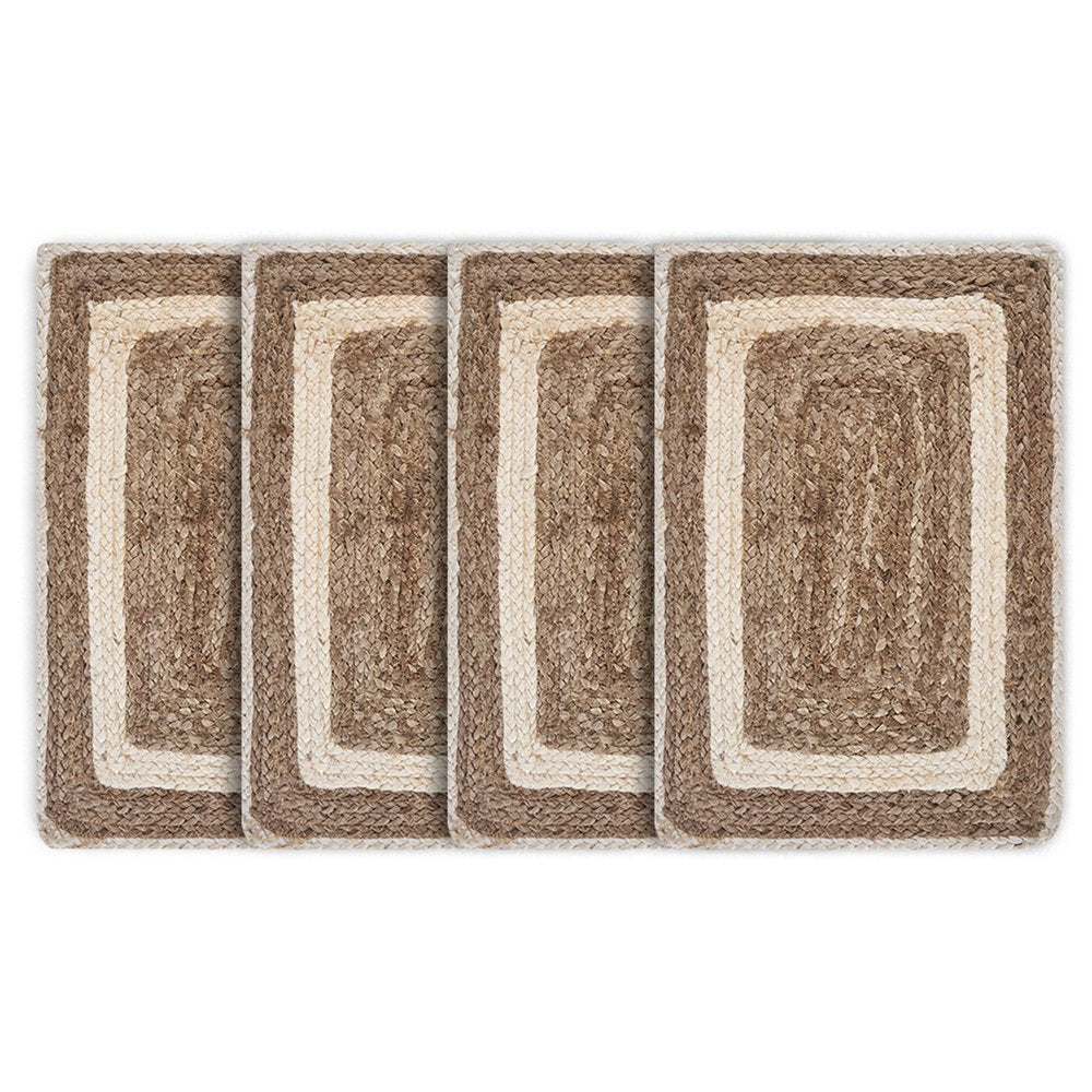 19" Set of Four Natural And Ivory Geometric Braided Jute Placemats HomeRoots