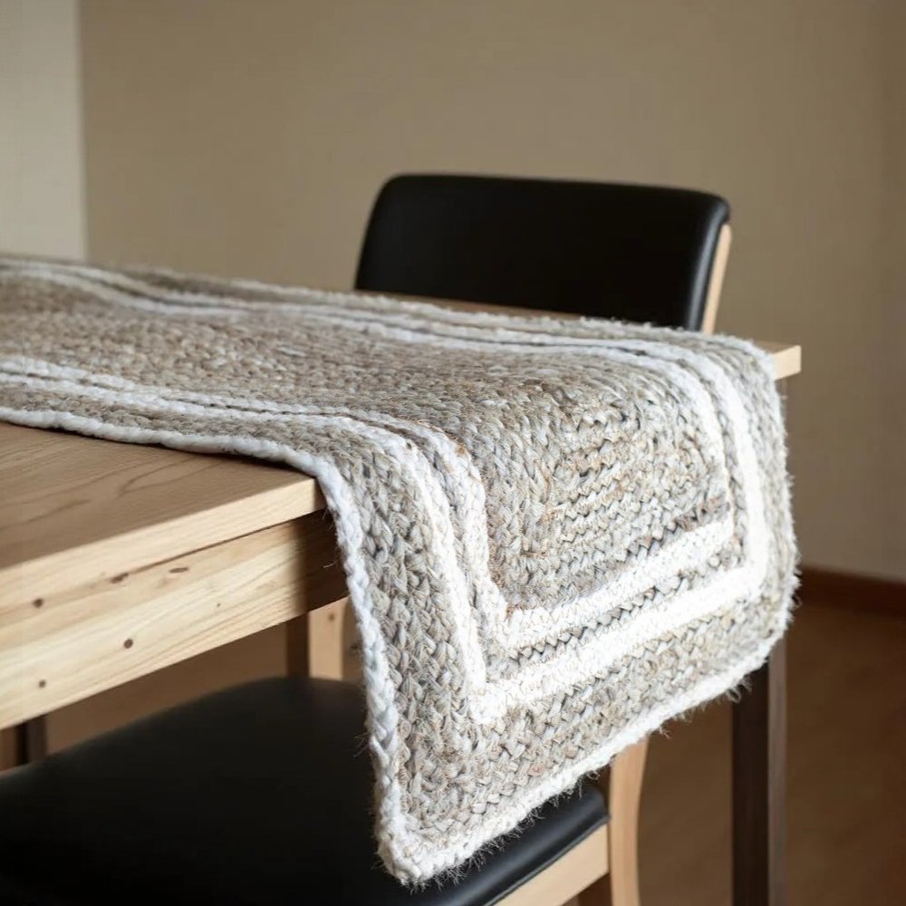 80" Natural And Cream Geometric Bordered Jute Table Runner HomeRoots
