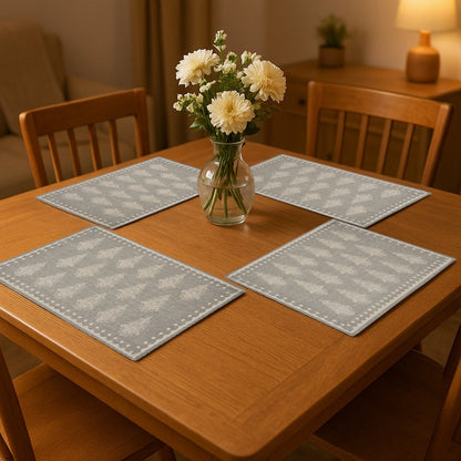 19" Set of Four Gray And Cream Geometric Medallion Cotton Placemats HomeRoots