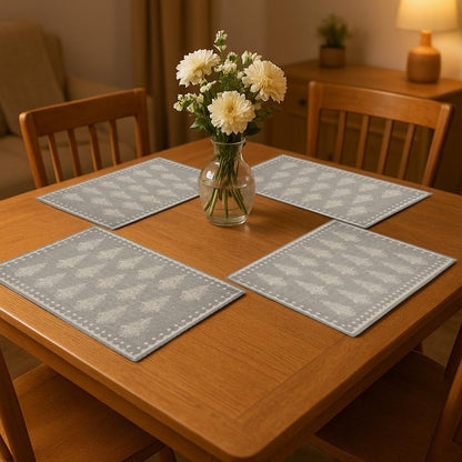 19" Set of Four Gray And Cream Geometric Medallion Cotton Placemats HomeRoots