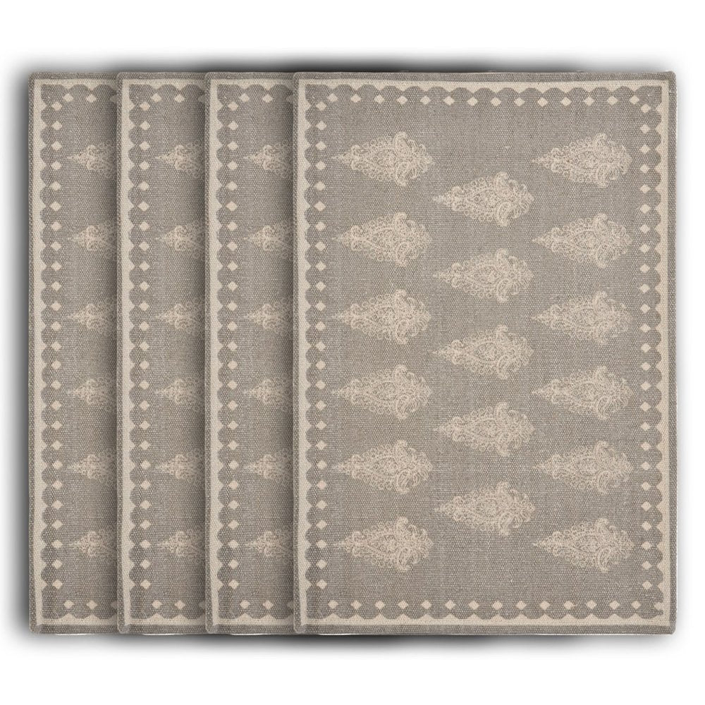 19" Set of Four Gray And Cream Geometric Medallion Cotton Placemats HomeRoots