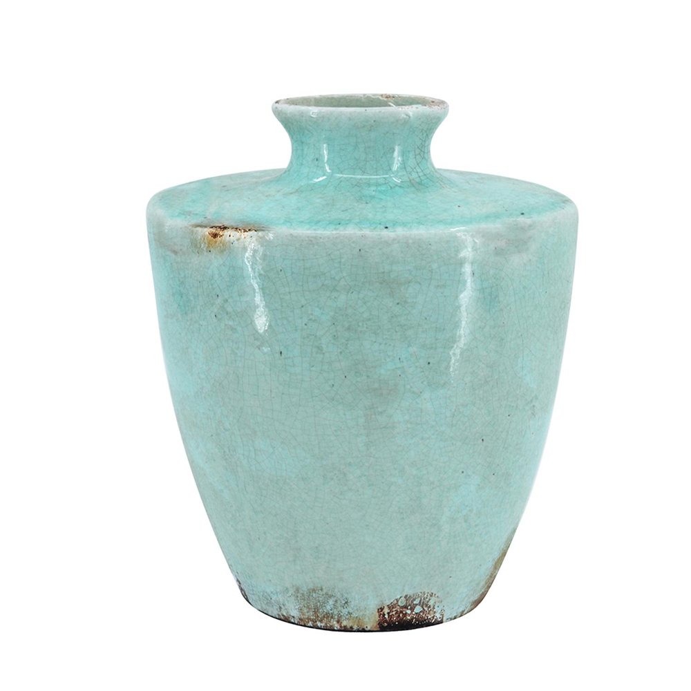 12" Aqua Terracotta Crackle Glaze Round Table Vase HomeRoots