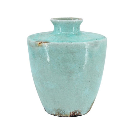 12" Aqua Terracotta Crackle Glaze Round Table Vase HomeRoots